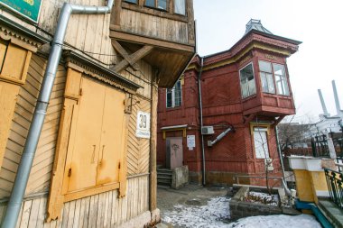 Vladivostok merkezinde tarihi ahşap evlerin topluluk. Tarihi Vakıf.