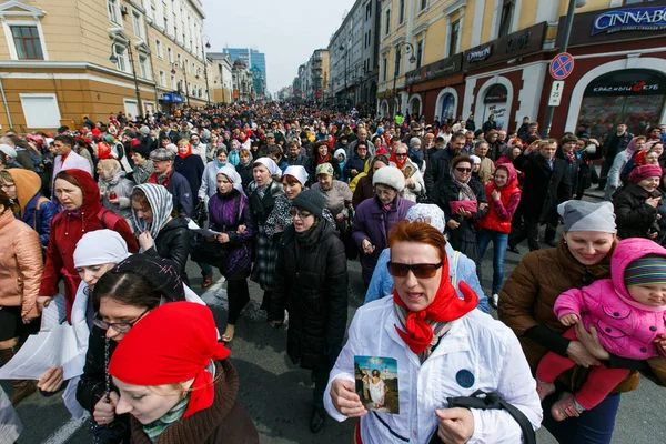 Maart 2014 Vladivostok Rusland Orthodoxe Religieuze Processie Centrale Straat Van — Stockfoto