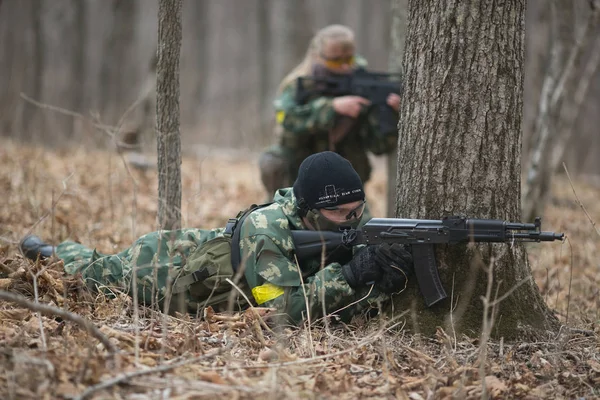 Ноябрь 2014 Россия Активные Военные Учения Лесу Стрельба Армии Осеннем — стоковое фото