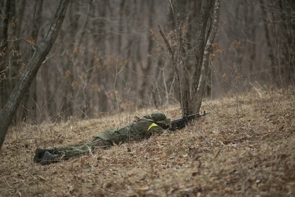 November 2014 Oroszország Aktív Hadgyakorlatok Erdőben Shootout Hadsereg Őszi Erdőben — Stock Fotó