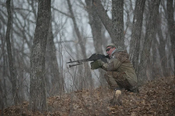 Novembro 2014 Rússia Exercícios Militares Ativos Floresta Exército Tiroteio Floresta — Fotografia de Stock