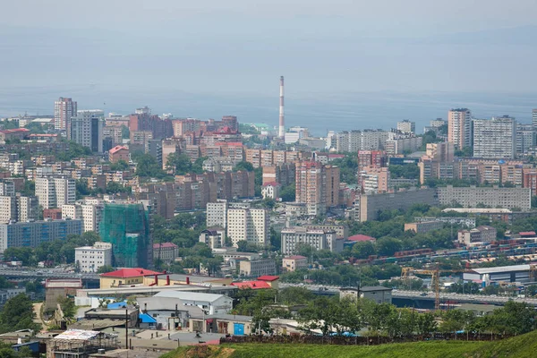 Agosto 2014 Vladivostok Rússia Vista Aérea Parte Central Vladivostok Áreas — Fotografia de Stock