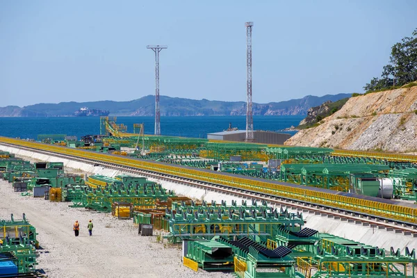 Território Terminal Carvão Marinho Construção Terminal Carvão Armazém Com Materiais — Fotografia de Stock