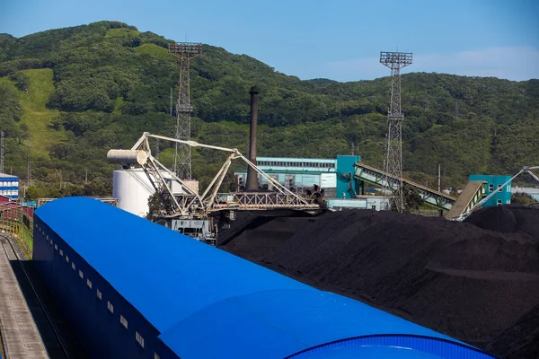 Apilador Recuperador Durante Carga Descarga Carbón Montones Carbón Una Terminal —  Fotos de Stock