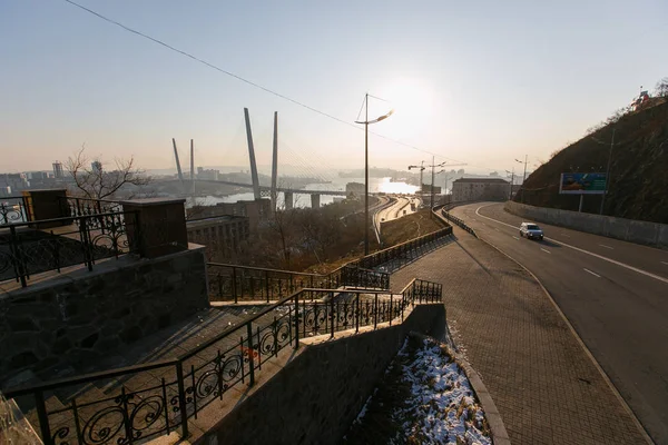 Vista Golden Bridge Sobre Golden Horn Bay Vladivostok — Foto de Stock
