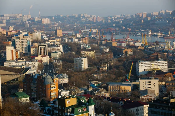 Střední Část Města Vladivostok Výšky Vyhlídkové Plošiny — Stock fotografie