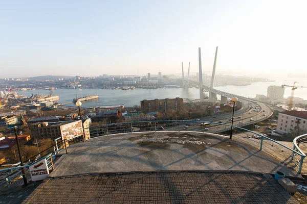 View of Golden Bridge over Golden Horn Bay of Vladivostok