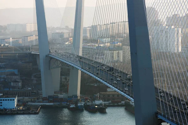 View of Golden Bridge over Golden Horn Bay of Vladivostok