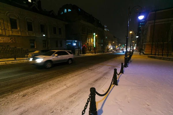 Winter 2014 Vladivostok Primorsky Krai Highways Mountain Vladivostok Snowfall Road — Stock Photo, Image