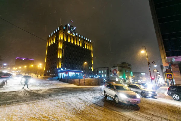 Winter 2014 Vladivostok Primorsky Krai Highways Mountain Vladivostok Snowfall Road — Stock Photo, Image