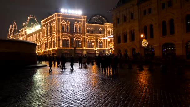 December 2018 Moskou Rusland Rode Plein Oudejaarsavond Mensen Lopen Oudejaarsavond — Stockvideo