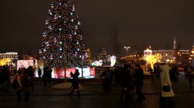 31 Aralık 2018 - Moskova, Rusya - Yeni yıl arifesinde Kızıl Meydan. İnsanlar yeni yıl arifesinde Moskova 'da Kızıl Meydan' da yürürler..