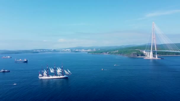 Sommer 2020 Wladiwostok Russland Draufsicht Das Schulsegelschiff Bark Sedov Fährt — Stockvideo