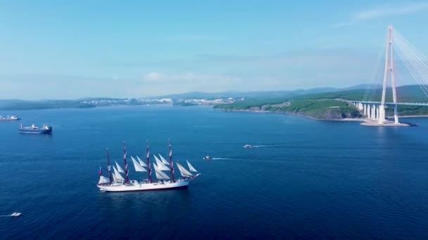 Verão 2020 Vladivostok Rússia Vista Superior Navio Navegação Treinamento Bark — Vídeo de Stock