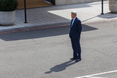 Spring, 2016 - Washington DC, USA - US Secretary of State John Kerry stands at the Western Whore of the White House in Washington DC, alone