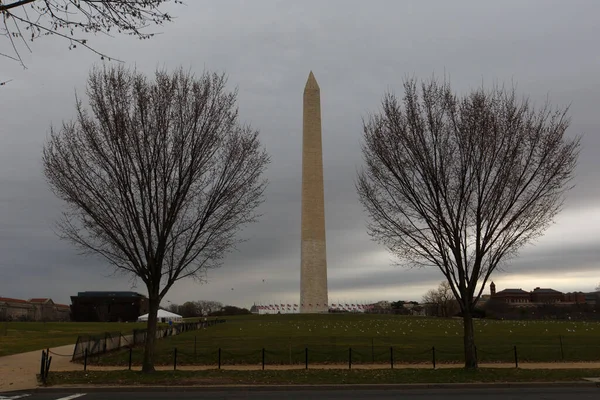 Primavera 2016 Washington Eua Monumento Washington Fotografado Através Duas Belas — Fotografia de Stock