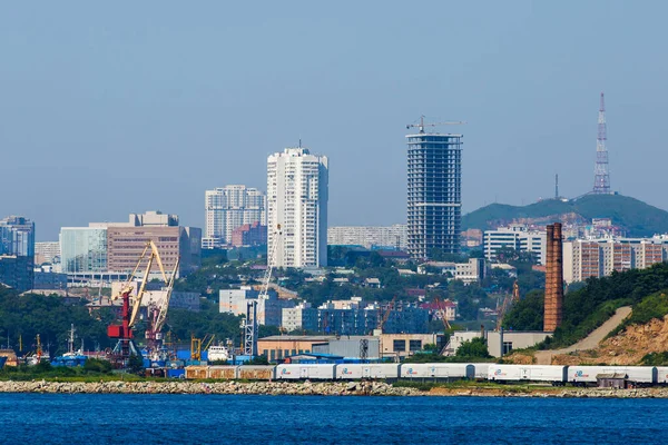 Vladivostok Marine Facade Puerto Marítimo Comercial Desde Orilla Del Mar — Foto de Stock
