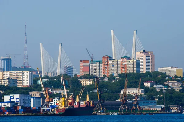 Vladivostok Marine Facade Puerto Marítimo Comercial Desde Orilla Del Mar — Foto de Stock