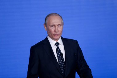 Eylül 2016 - Vladivostok, Rusya - Rusya Devlet Başkanı Vladimir Putin. Putin, Vladivostok 'ta düzenlenen Doğu Ekonomi Forumunda gazetecilerin sorularını yanıtladı