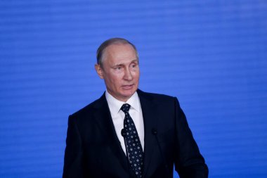 Eylül 2016 - Vladivostok, Rusya - Rusya Devlet Başkanı Vladimir Putin. Putin, Vladivostok 'ta düzenlenen Doğu Ekonomi Forumunda gazetecilerin sorularını yanıtladı