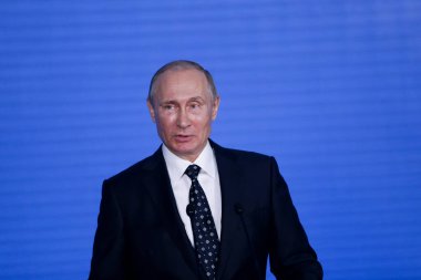 Eylül 2016 - Vladivostok, Rusya - Rusya Devlet Başkanı Vladimir Putin. Putin, Vladivostok 'ta düzenlenen Doğu Ekonomi Forumunda gazetecilerin sorularını yanıtladı