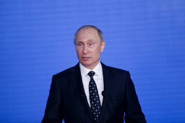 Eylül 2016 - Vladivostok, Rusya - Rusya Devlet Başkanı Vladimir Putin. Putin, Vladivostok 'ta düzenlenen Doğu Ekonomi Forumunda gazetecilerin sorularını yanıtladı