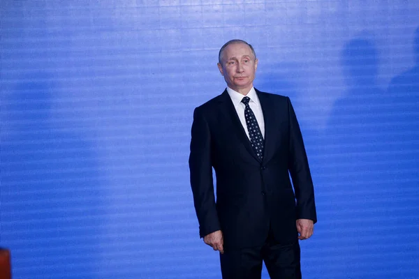 Putin Står Presskonferens Eastern Economic Forum Vladivostok Vid Den Blå — Stockfoto