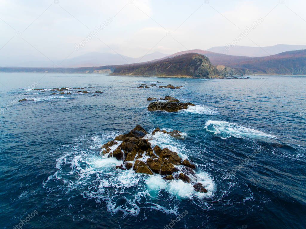 Picturesque rocks of the North Cape. Marine area of the Sikhote-Alin Biosphere Reserve in the Primorsky Territory