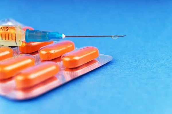 Tablet Blistru Stříkačku Zadaný Medicínské Preparáty Drogy Léky Farmaceutický Přípravek — Stock fotografie