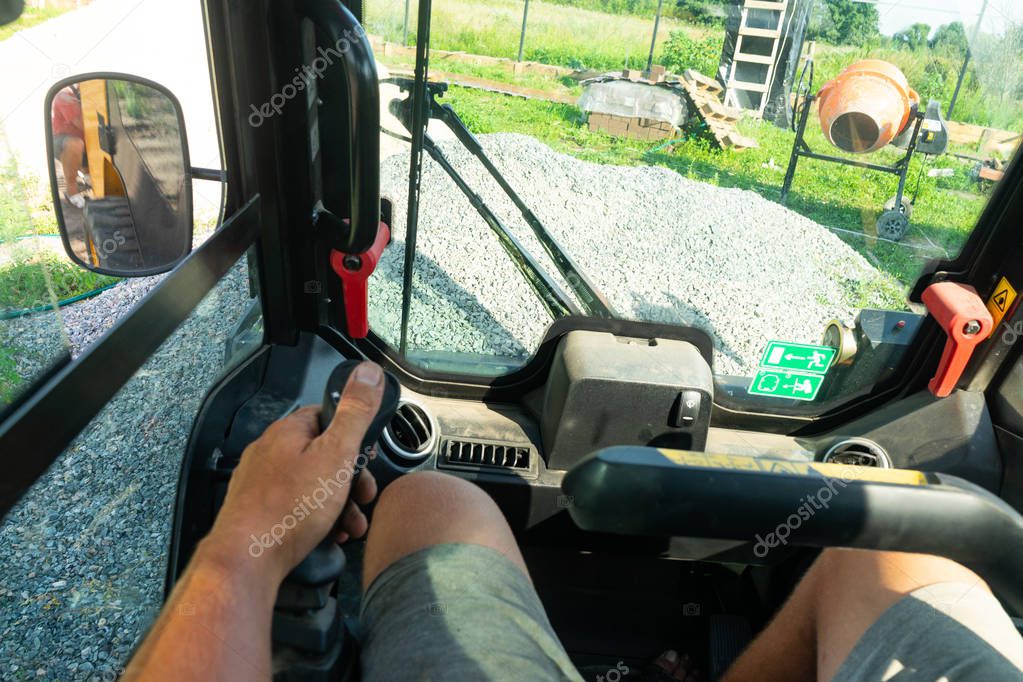 Driving a forklift. The cab of the truck through the eyes of the operator.