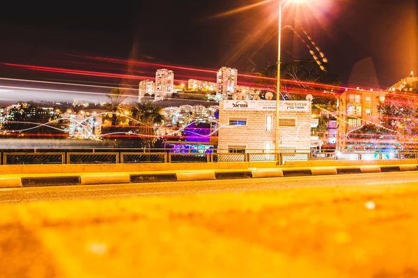 Ramat Gan Israel Março 2017 Paisagem Urbana Noturna Estrada Iluminada Imagem De Stock