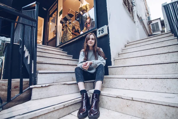 Jeune Adolescent Vêtements Style Décontracté Sur Rue Ville — Photo
