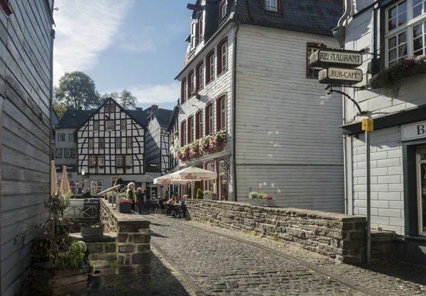 Casas Emolduradas Madeira Pitoresca Centro Histórico Monschau Aachen Alemanha — Fotografia de Stock