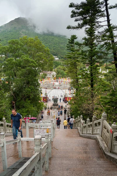 Vista Sul Villaggio Ngon Ping Dalla Cima Dei Gradini Della — Foto Stock