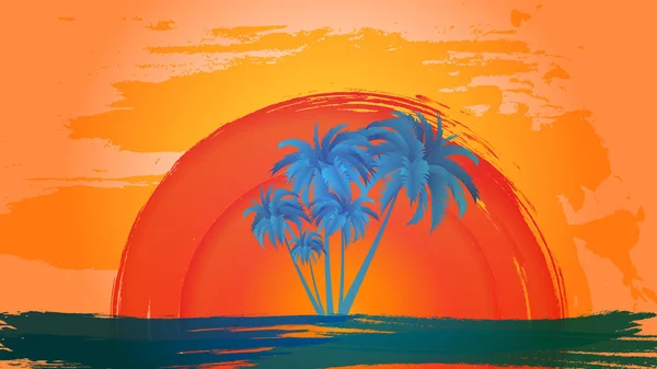 Paisaje vectorial de palmeras sobre un fondo de cielo abstracto y sol. EPS 10 . — Vector de stock