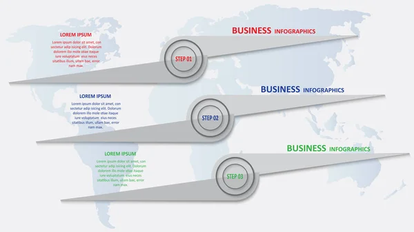 Infografías de negocios en forma de flechas de colores con texto e iconos. EPS 10 — Vector de stock