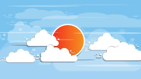 卡通云的背景上矢量橙色太阳。每股收益 10 — 图库矢量图片