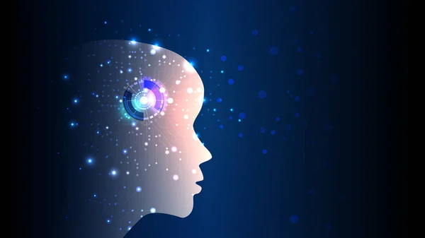 Imagen vectorial de la inteligencia artificial en forma de cabeza humana luminosa. EPS 10 — Vector de stock