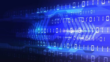 Sıfırların baytları ve ikili birimler ağdan geçer. Yüksek teknoloji dijital ağ, iletişim, yüksek teknoloji