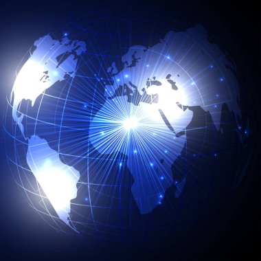 HUD elementlerle dolu gelecekçi bir Dünya gezegeninin vektör çizimi. Bilim, gelecekçi, ağ, ağ konsepti, iletişim, yüksek teknoloji .