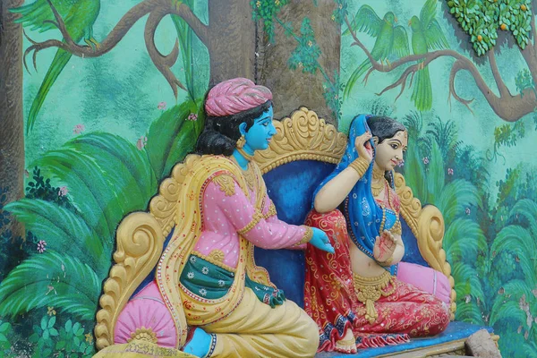 Krishna Radha Sur Trône Vrindavan Fragment Art Mural Dans Temple — Photo