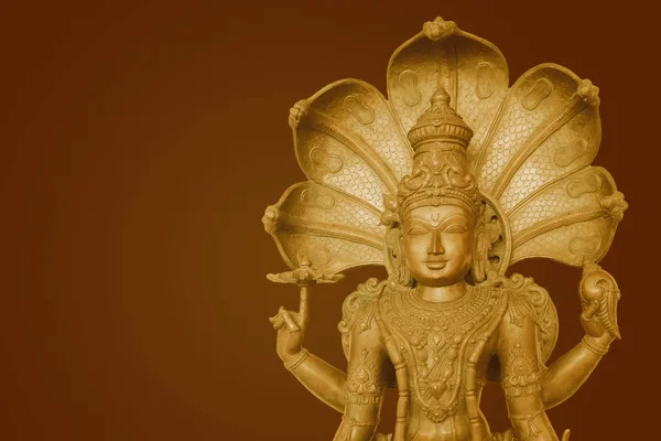 Gold Sculpture Lord Vishnu Brown Background Four Armed Form Vishnu — Stock Photo, Image