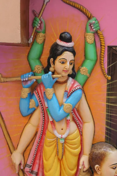 Lord Krishna Sculptuur Tempel Muur India Vrindavan — Stockfoto