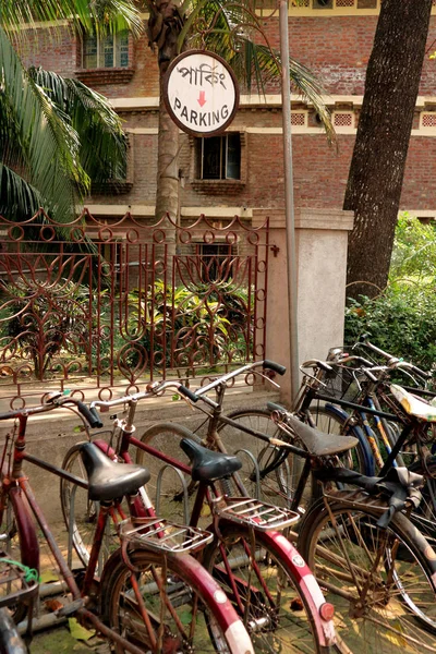 Bicycle parking, Mayapur, West Bengal, India. March 14, 2019.