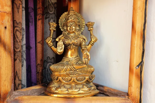 Bronze Statuette Lakshmi Lotus Blessing Gesture — Stock Photo, Image