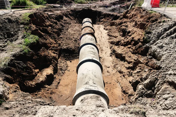Laying Sewer Drainpipe City Pipes Ground — Stock Photo, Image