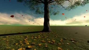 Gün batımı Ağacı ve Dökülmüş Yaprak Canlandırması