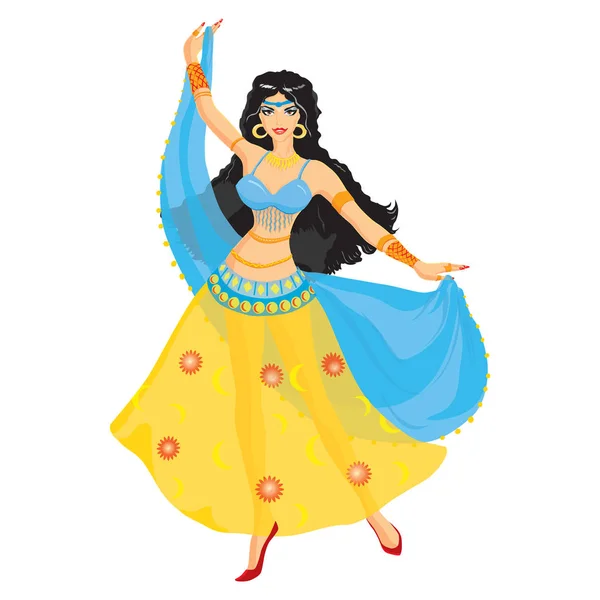 Oriental Dancer Black Hair Vector Illustration — Stock Vector