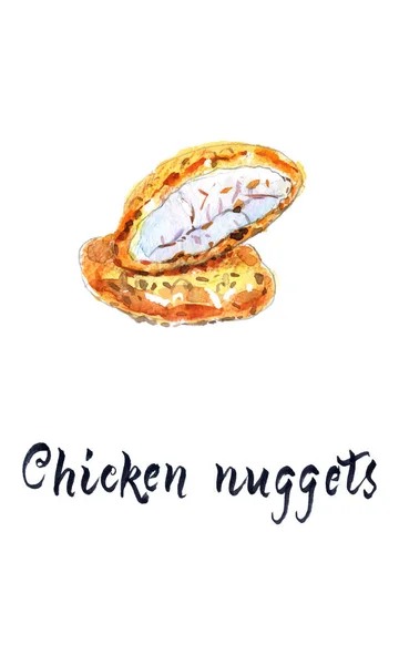 Bir Bütün Yarım Tavuk Nuggets Elle Çizilmiş Suluboya Vektör Çizim — Stok Vektör