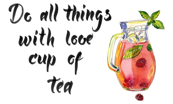 All Things Love Cup Coffee Watercolor Vector Illustration Jug Tea — Stock Vector